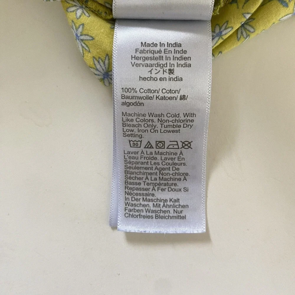 J Crew Babydoll Top S Yellow Ditzy Floral Shirred Boho Blouse Flutter Sleeve - Picture 7 of 7